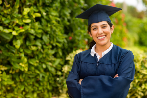 a graduating student showing off her smile